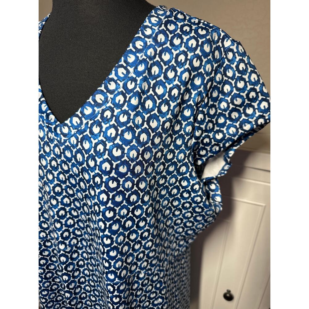 L.L. Bean Short Sleeve Fitness Dress Size XL Nautical Geometric Print Blue White - Picture 7 of 16